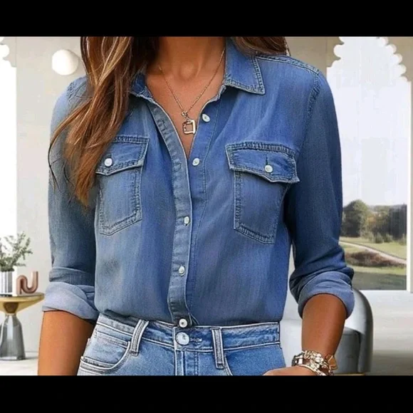 Yamanman Premium 3/4 Sleeve Denim Shirt – Size M – Casual Western Style - Picture 6 of 6